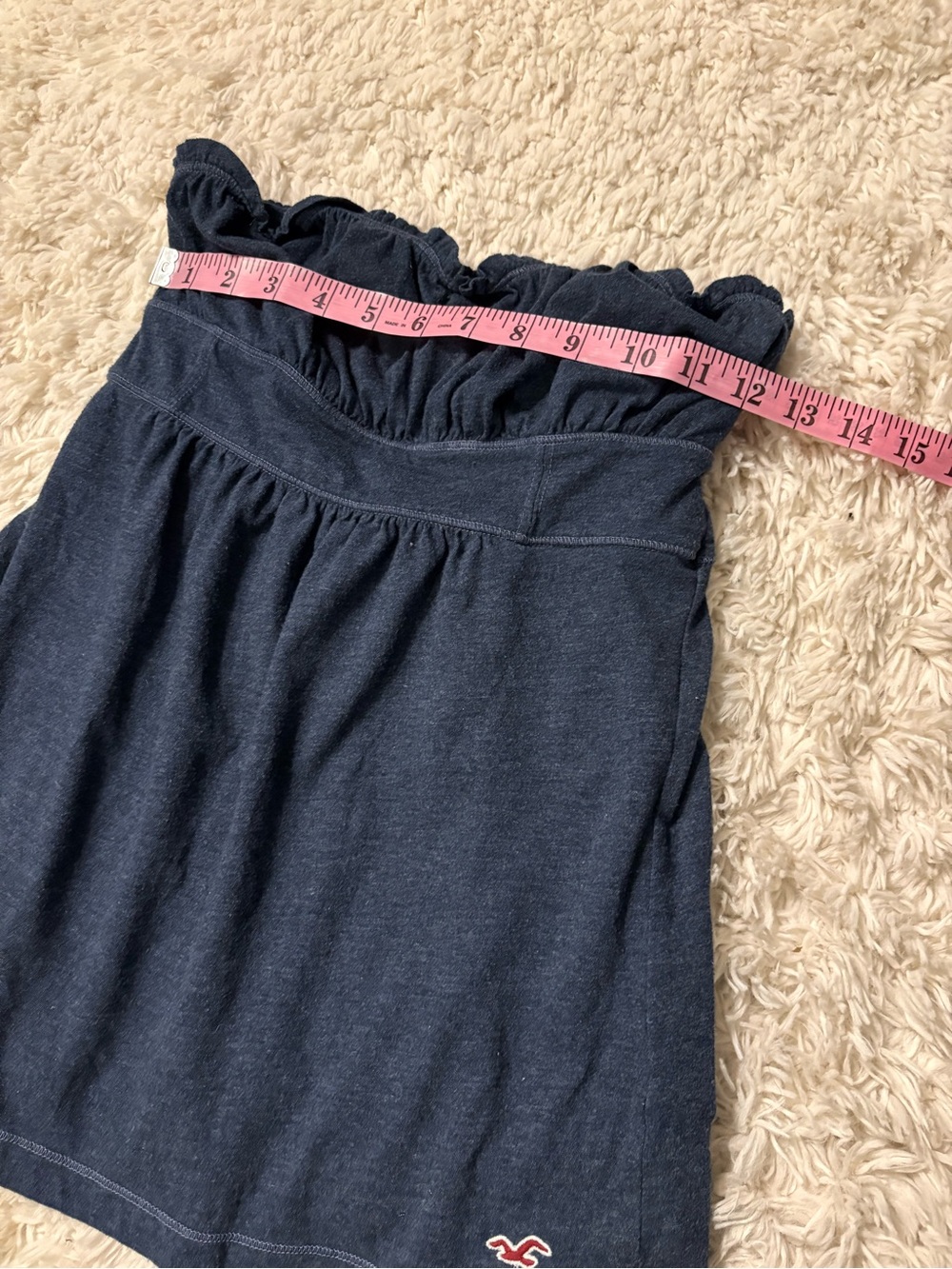 Vintage Hollister Y2K Blue Empire Waist Bandeau Top Ruffle Hem Logo - Picture 5 of 6